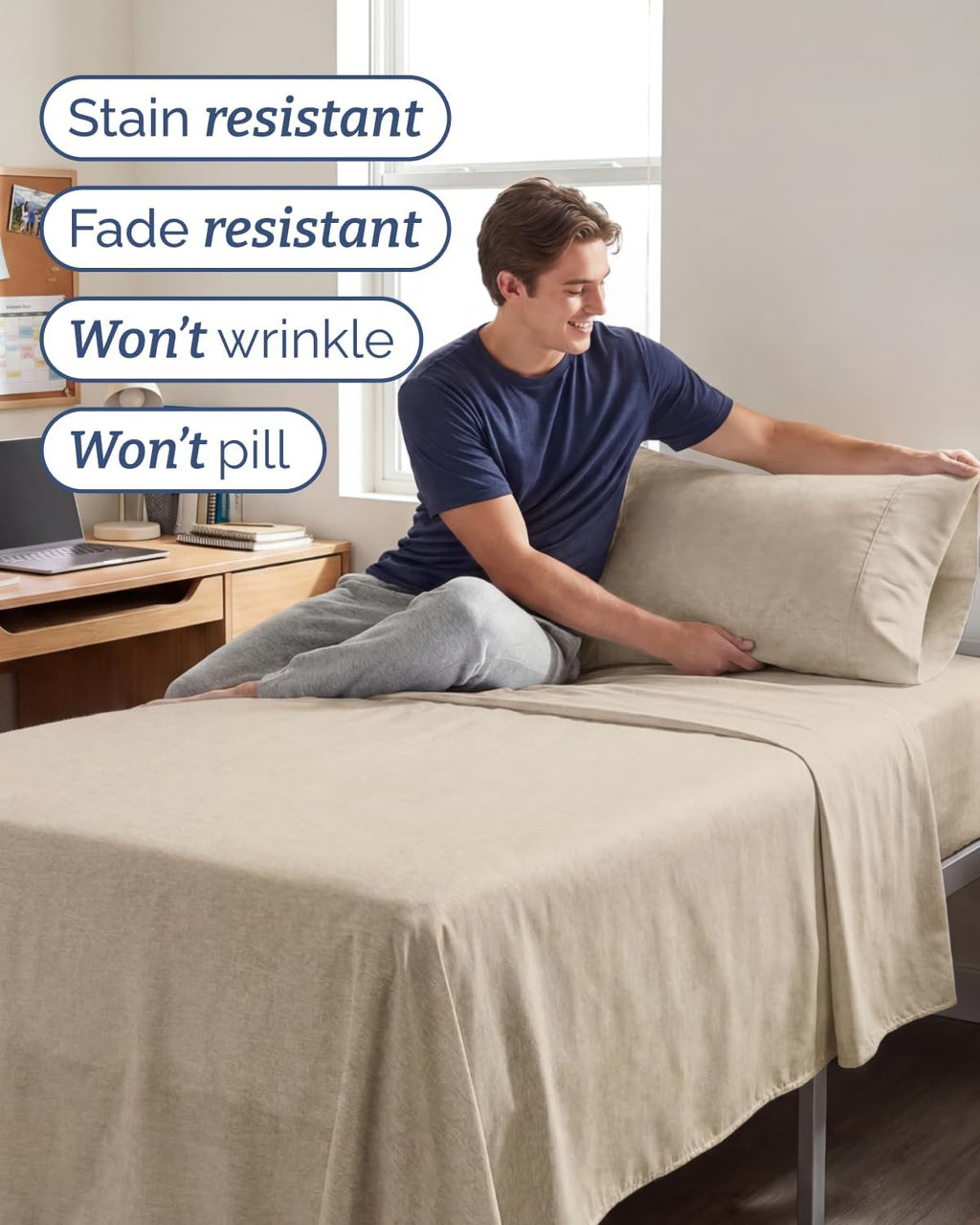 Skiennix Twin XL 3-Piece Sheet Set - Comfy Cooling Bed Sheets | Hotel Luxury Bedding in Beige