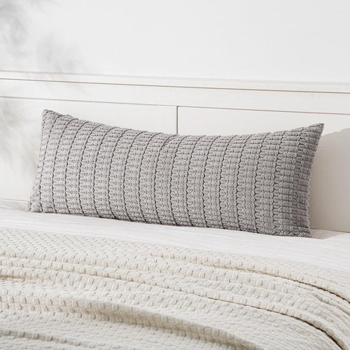 MIULEE Light Grey Long Body Lumbar Throw Pillow Cover - Soft Boho Design 14x36 Inch for Sofa & Bed