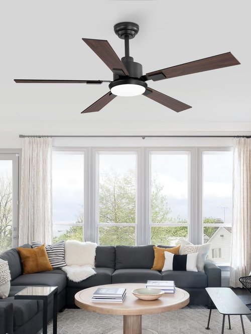 ZMISHIBO 52 inch Black Ceiling Fans with Lights and Remote, Indoor/Outdoor Modern Ceiling Fan for Bedroom Living Room Patio, 6 Speed Reversible Quiet DC Motor, 3 CCT, Dual Finish Blades