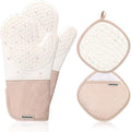 Skiennix Oven Mitts - Cute & Heat Resistant Up to 500°F - Washable Silicone Cooking Gloves (Cream)