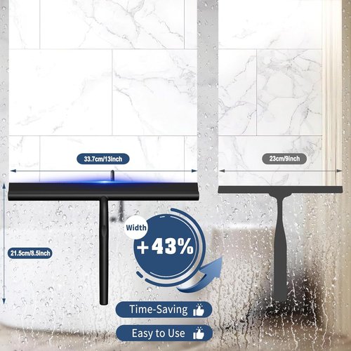 Ecooe Silicone Shower Squeegee - 13" Glass Cleaner Wiper with Stainless Steel Core | Black for Home & Car