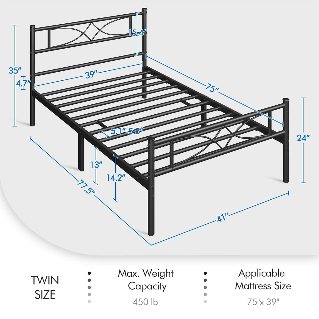 Yaheetech Twin Size Bed Frame Metal Platform Bed with Curved Design Headboard Footboard/No Box Spring Needed/Mattress Foundation/Heavy-Duty Support/Easy Assembly/Black
