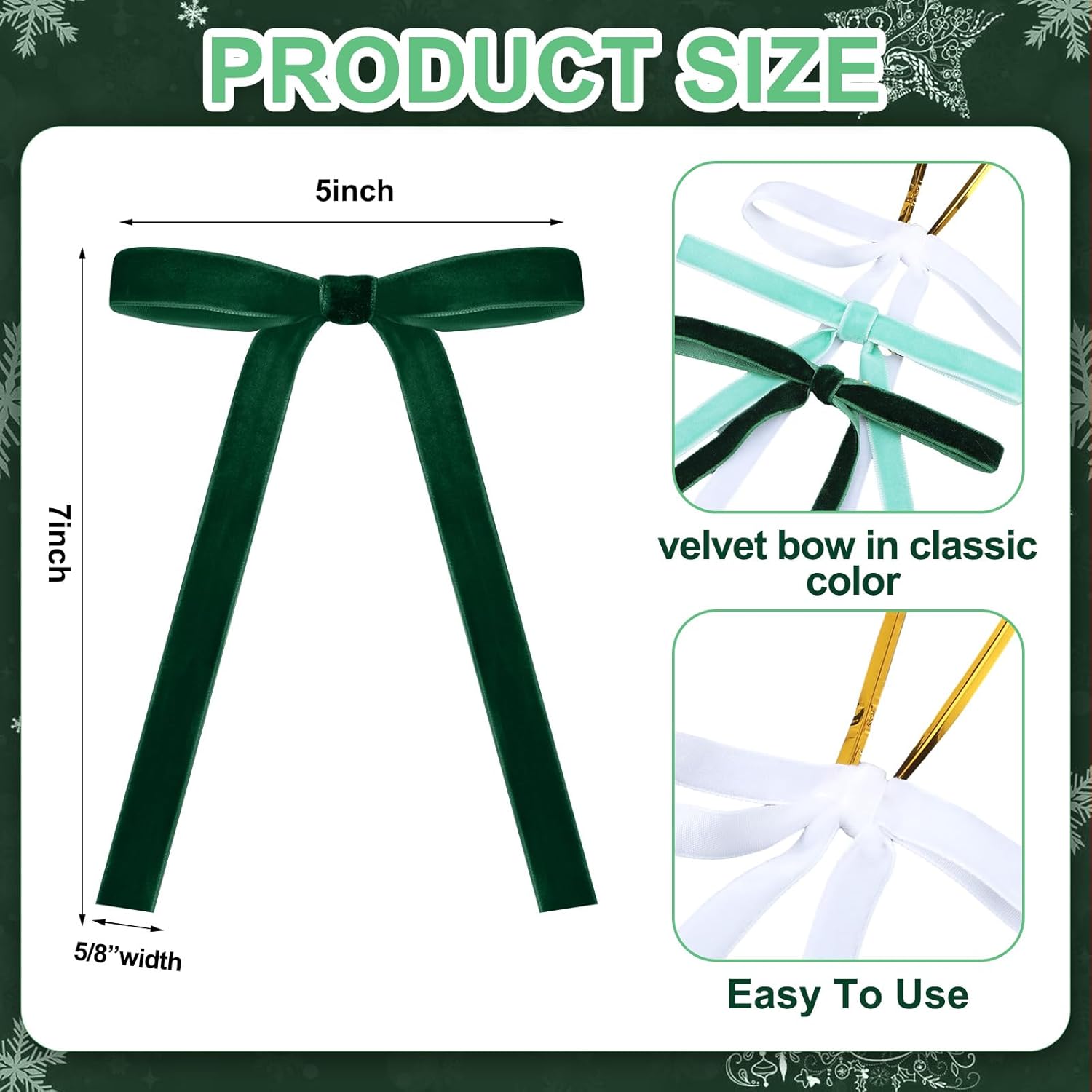Skiennix 24 Pcs Velvet Bows - Vintage Ribbon Bows for Christmas Tree & Crafts | Dark Green, Beige, Sage Green (5 x 7 Inch)