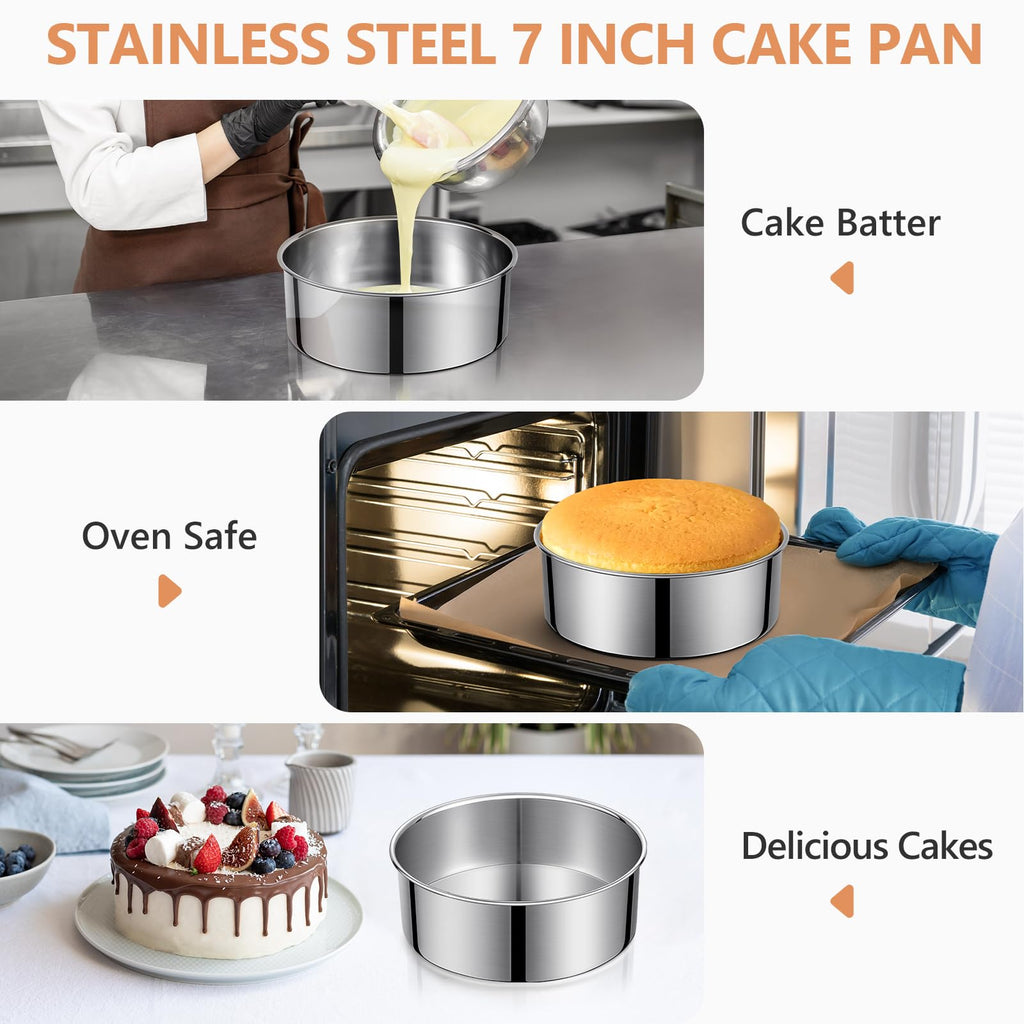 E-Gtong 7 Inch Round Cake Pans, Removable Bottom & Easy Releasing, Leakproof & Nonstick Cake Pan, 304 Stainless Steel Cake Baking Cheesecake Pan, Non-Toxic & Healthy