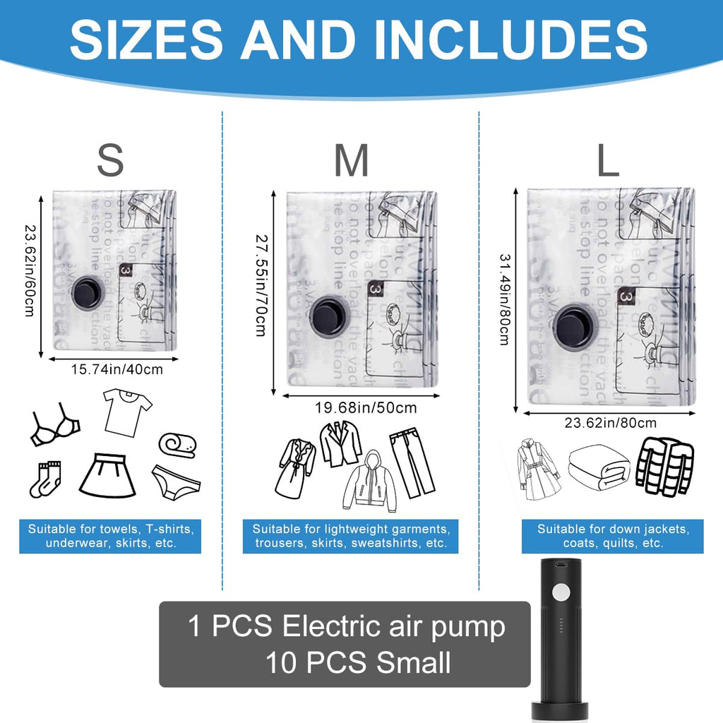 Space Saver Vacuum Storage Bag With Pump for Clothing,Vacuum Seal Bag Vacuum Packing Bags for Travel Luggage, Blankets, Bedding and Home Storage (13 Combo-5S+4M+4L)