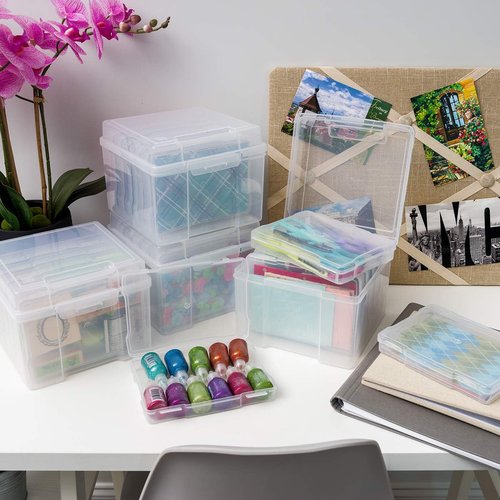 IRIS USA Photo Organizers - 5" x 7" Storage Box with Handle & 6 Inner Cases for Easy Organization - Clear