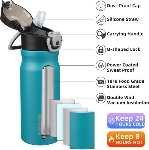 BJPKPK 18oz Insulated Water Bottle - Stainless Steel, BPA-Free, Leak-Proof with Lockable Flip Lid | Laguna Color