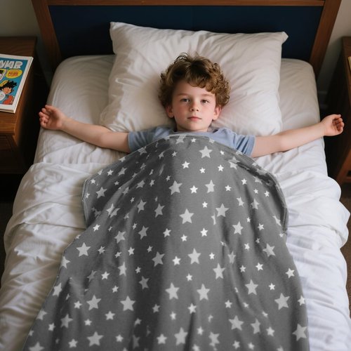 VigorSpring Soft Kids Blanket for Boys - 50"x60",Cozy Grey Star Printed Plush Fleece Throw Blankets,Perfect for Christmas Halloween Birthday Easter Valentines Gifts