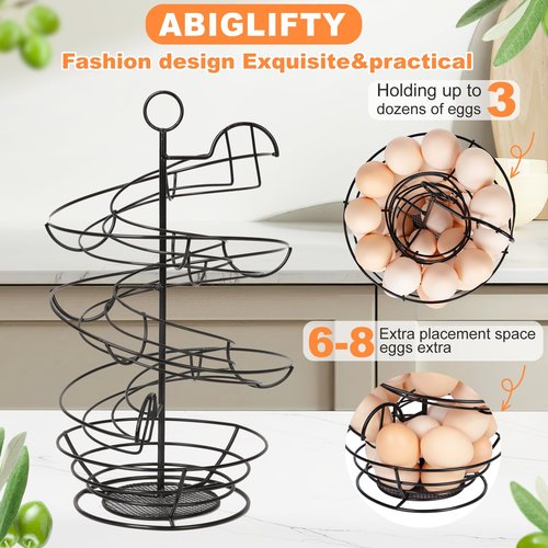 Abiglifty Spiral Metal Egg Holder Countertop, Fresh Egg Holder Countertop,Egg Storage for Countertop, Spiral Egg Storage Display Rack for Kitchen,Farmhouse
