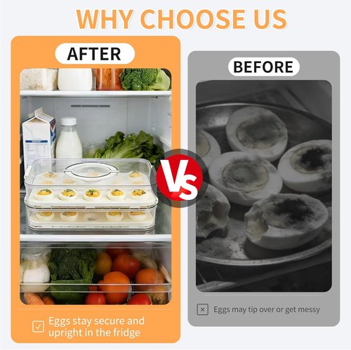 Deviled Egg Carrier by [Brand Name] - 2-Layer Clear Storage for 40 Eggs with Lid & Handle | Portable Tray for Fridge & Parties