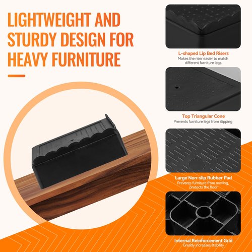 Furniture Risers Heavy Duty Adjustable Bed Risers Blocks Lift 4, 3, 2 inches for Couch, Sofa, Table, Desk, Chair Legs, Refrigerator, Washing Machine Support up to 4000 pounds (Black 4 Pack, 2 inch)