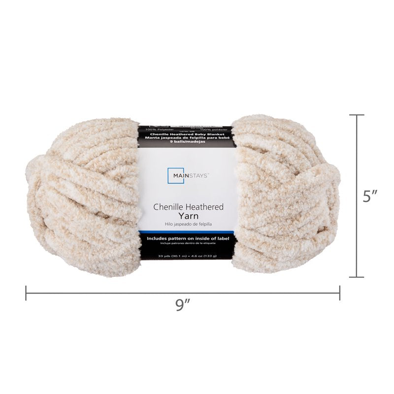 Super Bulky Heathered Chenille Yarn - Mushroom, 33 Yards, 100% Polyester