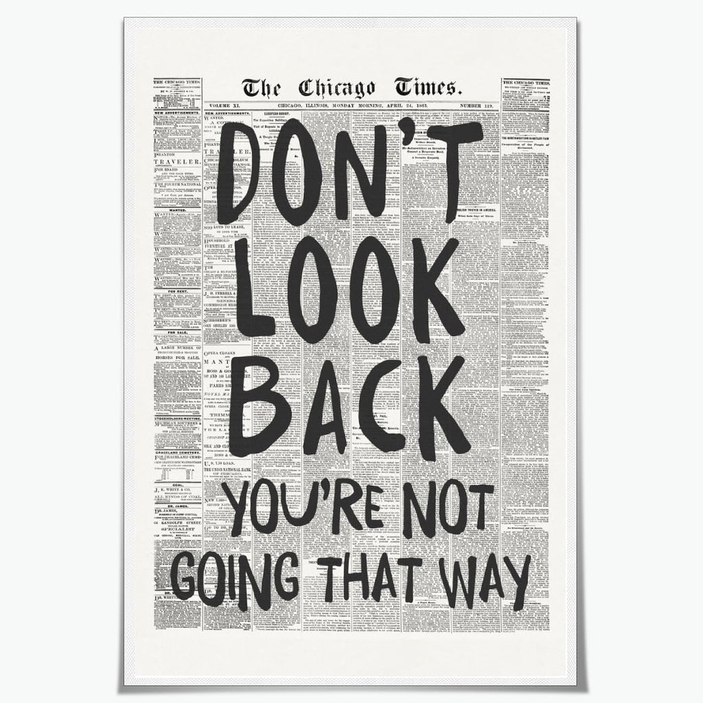 Skiennix Retro Black and White Newspaper Wall Art - "Don't Look Back" Positive Canvas Print | 12x18 Inch Unframed Aesthetic Poster for Bedroom Decor