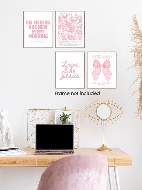 FGFK Christian Wall Art Prints Set - Girly Pink Bible Verse Decor for Girls' Room | 8x10 Unframed