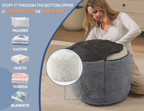Round Ottoman Foot Rest for Couch 20"x15" Foot Stool Ottoman Pouf with Foam Chunk Filling Small Ottomans Foot Stools Poufs for Living Room Dark Grey Poof Hassocks and Ottomans Soft Foot Rest for Chair