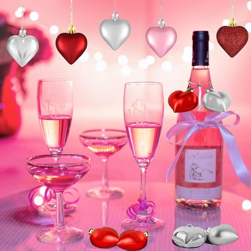 36Pcs Valentine's Day Heart Hanging Ornaments for Tree Decorations, Galentines Day Decorations Heart Shaped Baubles for Home Party Wedding Decor (Rose Red,Pink,Silver,Glitter
