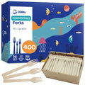 CORAL Light Brown 100% Compostable Forks - 400 Heavy Duty Forks (7.0 inch) - Break Resistant with Smooth Edges, Ocean Friendly Alternative to Plastic Silverware - Biodegradable & Disposable Forks