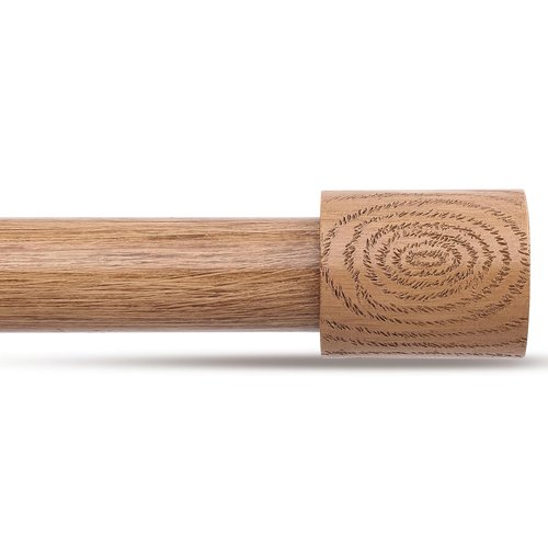 JRZOO Wood Curtain Rods, 1'' Decorative Adjustable Rustic Farmhouse Drapery Rod, Heavy Duty Boho Curtain Pole for Windows 28 to 48 Inch with Imitation Wooden Grain Finials, (Light Wood/Unique Design)