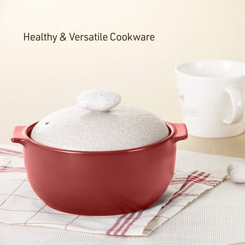 Neoflam Kiesel 2qt Non-Stick Ceramic Casserole Pot, Dutch Oven, Clay Pot, Stockpot For Stew, Soup, Steam, Scratch Resistant, Oven Safe, Heat Resistant, Plum