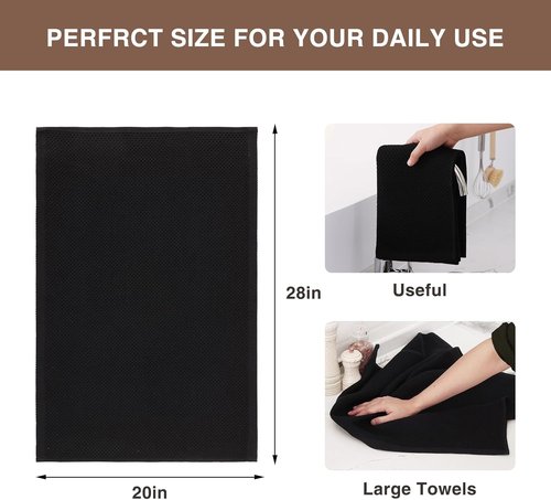 Homaxy 100% Cotton Kitchen Dish Towels - Ultra Soft & Absorbent Waffle Weave | 20 x 28 Inches, 8-Pack, Black