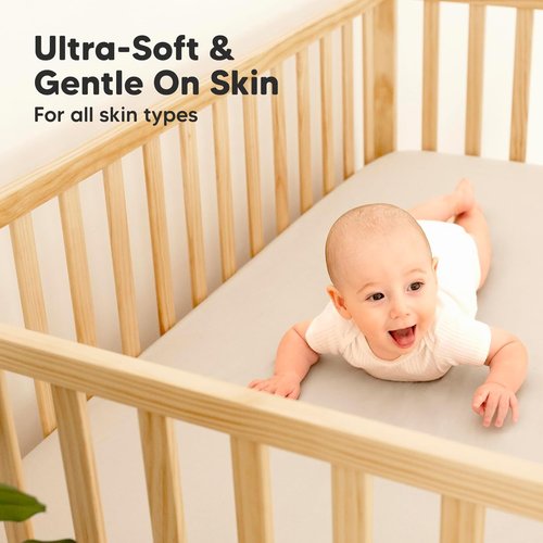 KeaBabies Waterproof Baby Crib Sheets - 2-Pack Fitted Bamboo Toddler Bed Sheets, 52x28, Soft Ecru