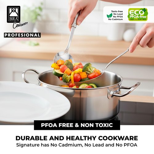 BRA COOKWARE Profesional 18/10 Stainless Steel Stock Pot w/Glass Lid | 9.5 Inch 4 Quart Professional Cooking Pot | 5.5mm Thick Base | PFOA Free Deep Pot | All Cooktops | All Cooktops & Oven Safe