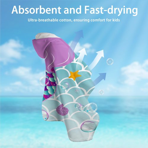 gdhiybf Mermaid Hooded Towels for Kids 30" x 50" Soft Absorbent Toddler Beach Towel for Swim Pool Wearable Bath Poncho Wrap for Girls Toddlers Children 3-12 Years
