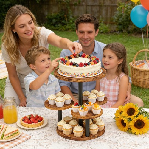 Cupcake Stand, Rotatable Cupcake Stand, Rustic Industrial Wood Cake Stand Cupcake Tower, Dessert Table Display Set Tiered Tray Stand, Round Serving Tray Cake Stands for Party Wedding Birthday