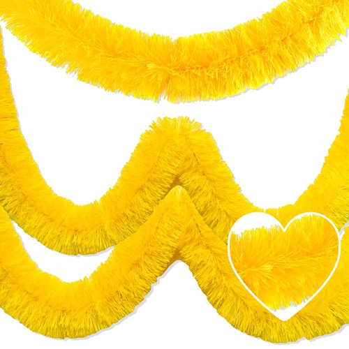 25 Feet Christmas Tinsel Garland, Metallic Twist Garland Wall Hanging Tinsel Garland Backdrop for Parade Floats, Carnival, Birthday, Wedding, New Year Party Decorations (Macaron Yellow, 4in x 25ft)