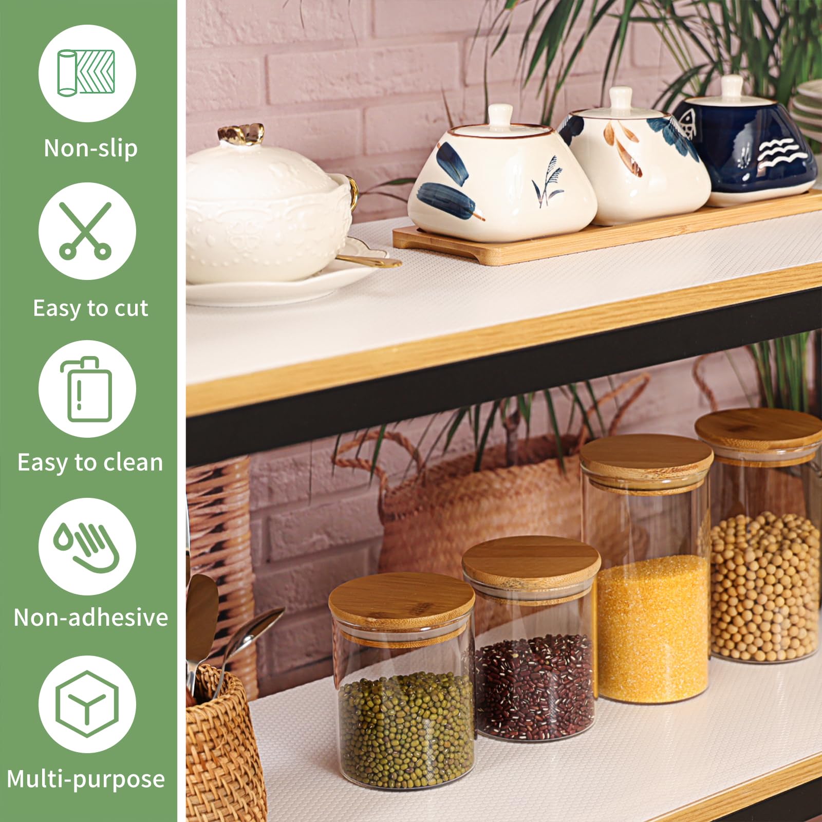 wohomuke Shelf Liners 11 inch x 20 ft Kitchen Cabinets Liner Non-Stick Drawer Liners Drawer Mats EVA Protector Shelving Cupboard Lining (White, 11 inch x 20 ft)