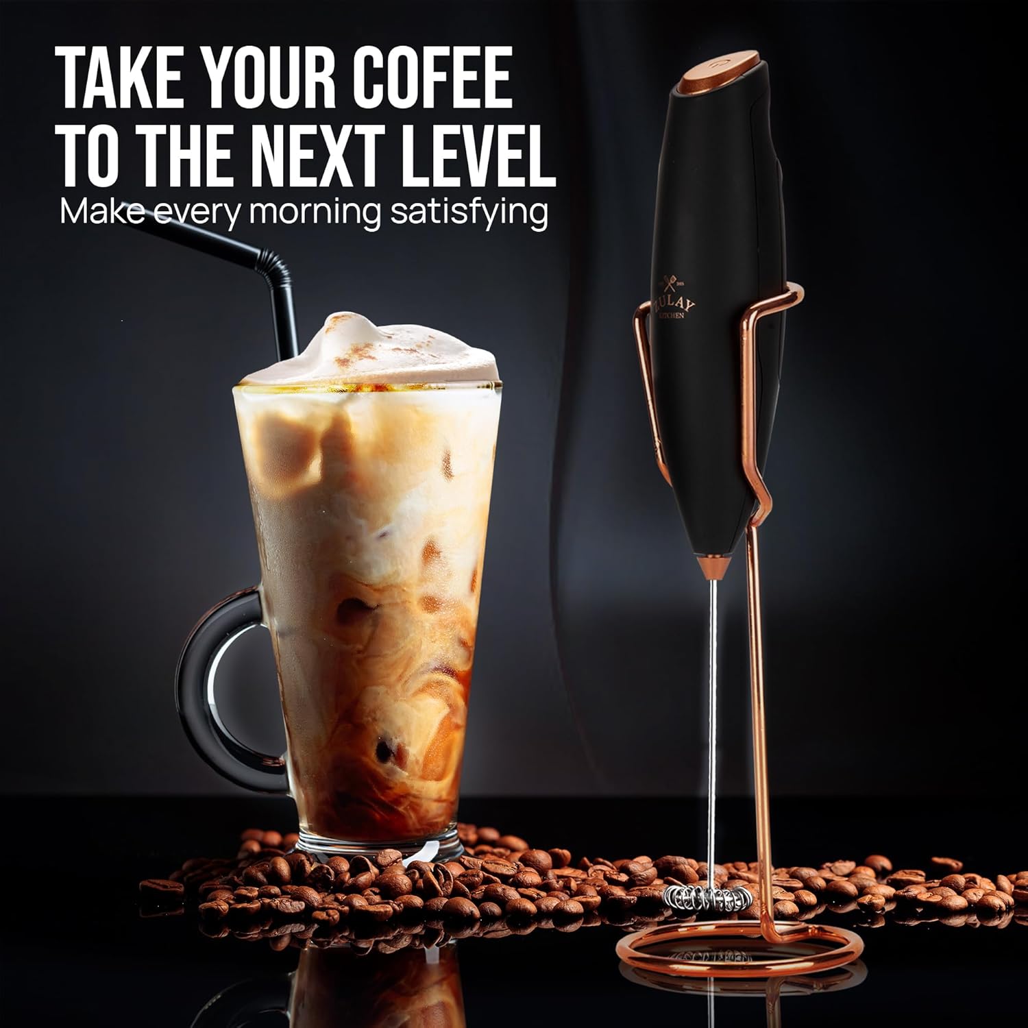 Zulay Kitchen Luxury Milk Frother - Handheld Electric Foam Maker with 4 Duracell Batteries | Perfect for Coffee, Lattes & Hot Chocolate