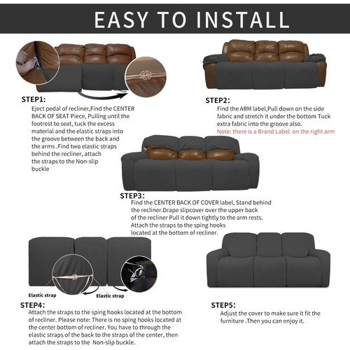 Easy-Going 8 Pieces Recliner Sofa Stretch Sofa Slipcover Sofa Cover Furniture Protector Couch Soft with Elastic Bottom Kids, Spandex Jacquard Fabric Small Checks Dark Gray