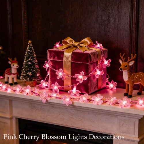 Pink Flower String Lights Valentine's Day Decor, 33ft 100 LED Plug in Decorative Fairy Floral Lamp, Create Romantic Cherry Blossom Dream for Bedroom, Wedding, Birthday Party Indoor Decorations