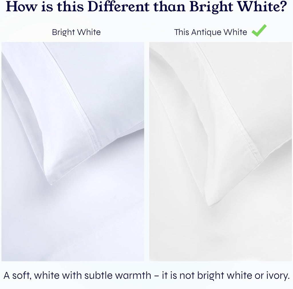 California Design Den Full Size Bed Sheets - 400 Thread Count 100% Cotton Sateen | Soft, Breathable, Deep Pocket - Antique White (2-Pack)