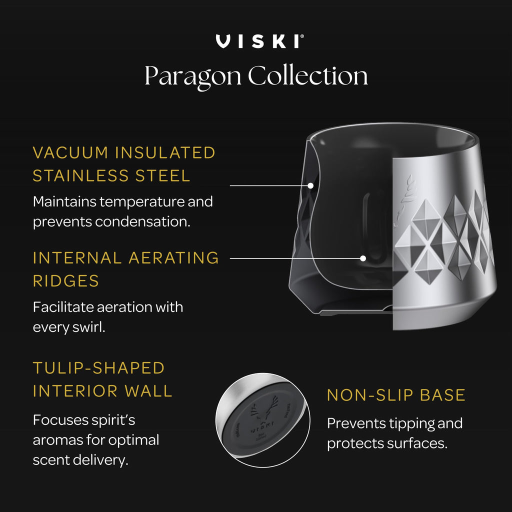Viski Paragon Stainless Steel Whiskey Taster Tumbler Cup, Insulated Ceramic Lined Metal Cocktail Glass for Patio, Outdoor Party, Wedding Gifts, Drink Lover Gifts, 8 oz, Set of 1, Obsidian Black