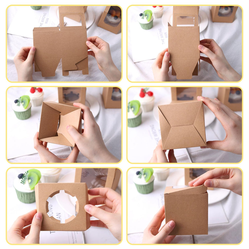 VGOODALL 20PCS Cupcake Boxes, 3.5"x3.5"x3.5" Individual Cupcake Containers Pre-Assembled Containers with Window and Inserts for Wedding Baby Shower Birthday Party Supplies