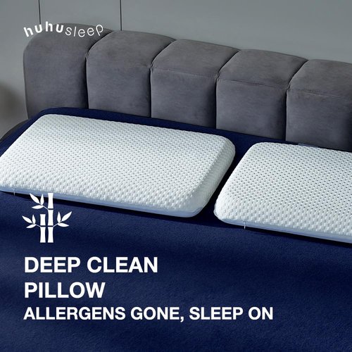 Huhu Sleep Thin Memory Foam Pillow for Stomach Sleepers - 2.75 Inch Low Profile Flat Pillows for Sleeping, Slim Odorless Foam Pillow and Case with 37% Rayon derived from Bamboo, Standard Size