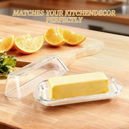 Elegant Glass Butter dish with Lid, Dust-proof and Freshness-preserving Butter Keeper for Countertop, Suitable for Home Kitchens, Restaurants, and Parties, Transparent Design
