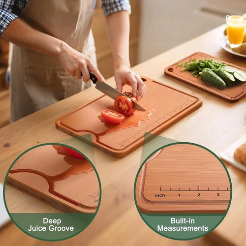 Bamboo Cutting Board by Skiennix - 2-In-1 Design with Deep Juice Grooves & Built-In Handles | Ideal Kitchen Gift for Women