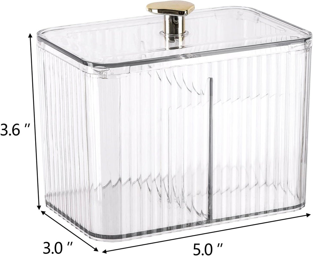 Tbestmax Qtip Holder Dispenser - Clear 3-Section Bathroom Organizer Jar for Cotton Swabs & Pads