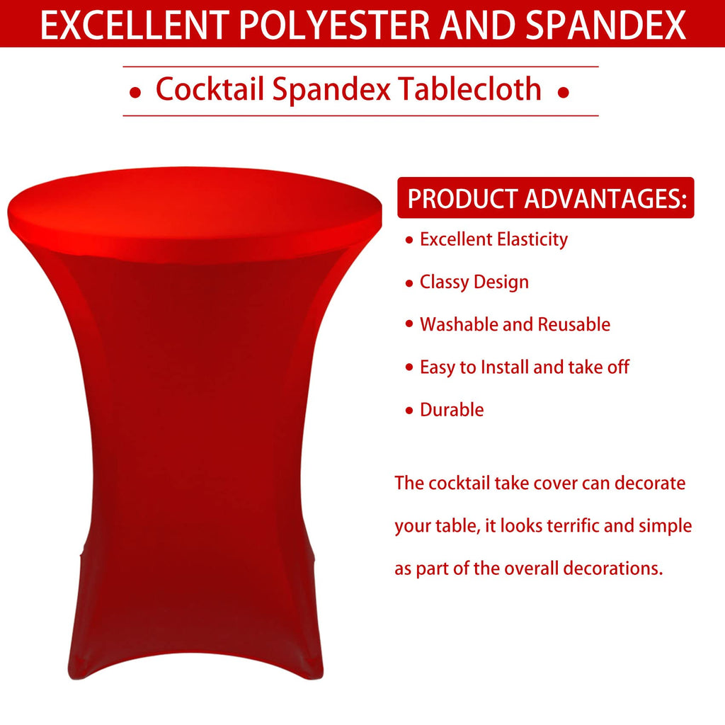 JALANCY 6 Pack Cocktail Spandex Tablecloth 32"x43" Red Stretch Square Corners Cocktail Table Cover Fitted High Top Round Table for Bar Wedding Birthday Party Banquet