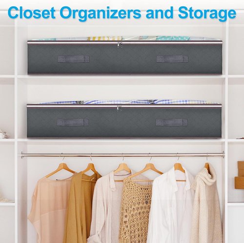 Budding Joy 90L Under Bed Storage Containers - Foldable Closet Organizers for Linen, Blankets, Clothing & More | Grey