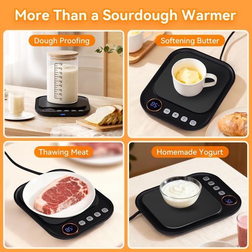 Sourdough Starter Warmer Mat, Sourdough Heating Mat for Jars up to 40 oz with Temp Memory Function & Precise 1°F Thermostat Control, Sourdough Warming Mat for Home Baking (Black, Regular)