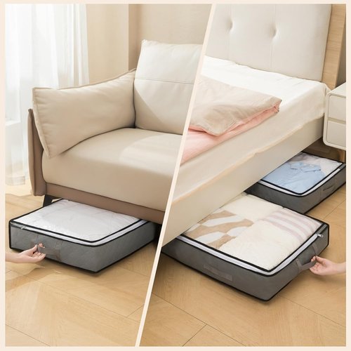 90L Foldable Under Bed Storage Bags by [Brand Name] - Grey Closet Organizers for Blankets, Clothing & More