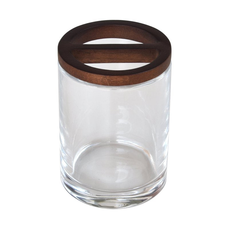 Acacia Wood and Glass Bathroom Accessories Set - Soap Dispenser Toothbrush Holder Tray
