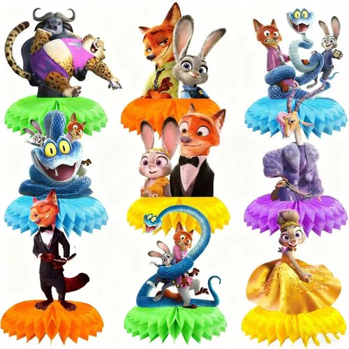 Zootopia2 Birthday Party Supplies , 9Pcs Honeycomb Centerpieces for Zootopia2 Decorations, Double Sided Table Decorations Centerpieces Party