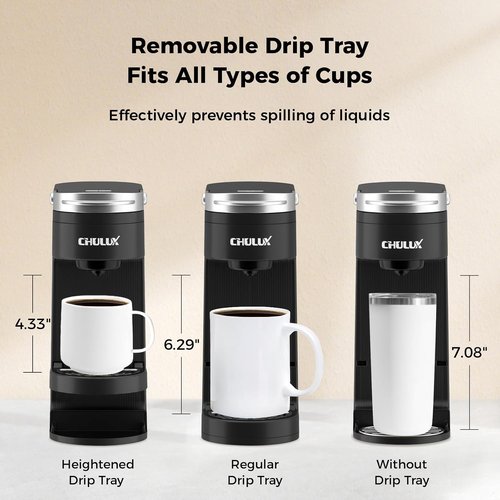 CHULUX Slim Single Serve Coffee Maker - Compact K Cup Pod Machine for Dorm, RV, Office & Travel - Matte Black