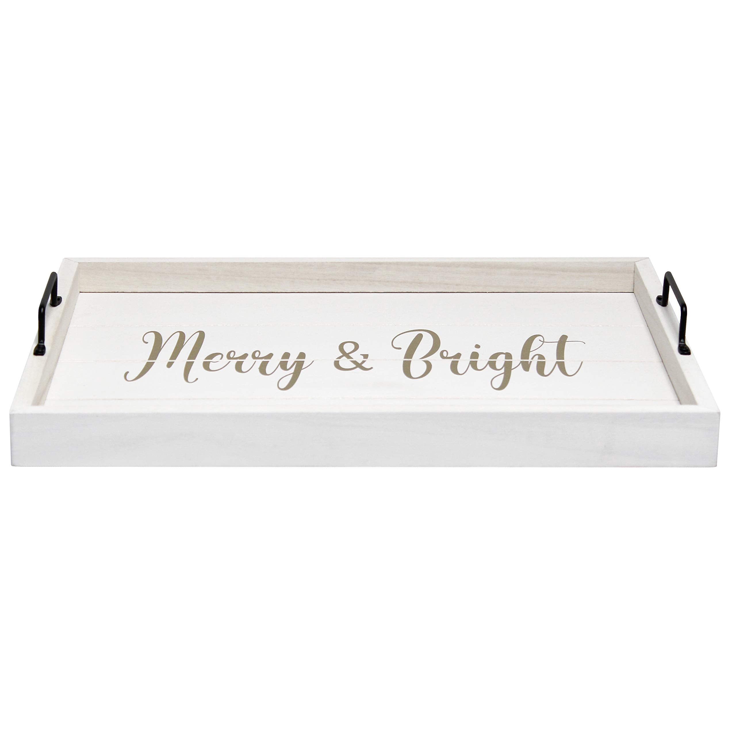 Elegant Designs HG2000-WMB Decorative Wood Serving Tray w/Handles, 15.50" x 12", Merry & Bright (Pack of 4)
