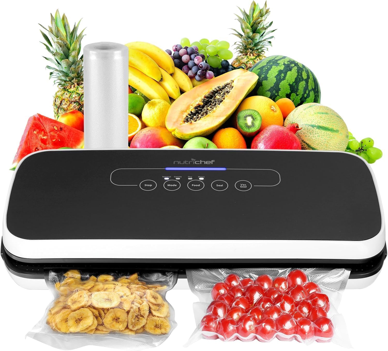 NutriChef Vacuum Sealing System - Automatic Food Preservation with Starter Kit | Compact Design, Black