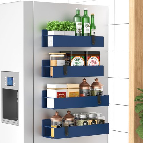 HuggieGems Magnetic Spice Storage Rack - 4 Pack Organizer for Refrigerator & Oven | Royal Blue